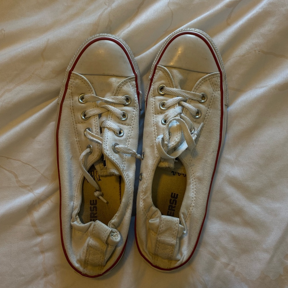 Converse White Sneakers with Red Trim